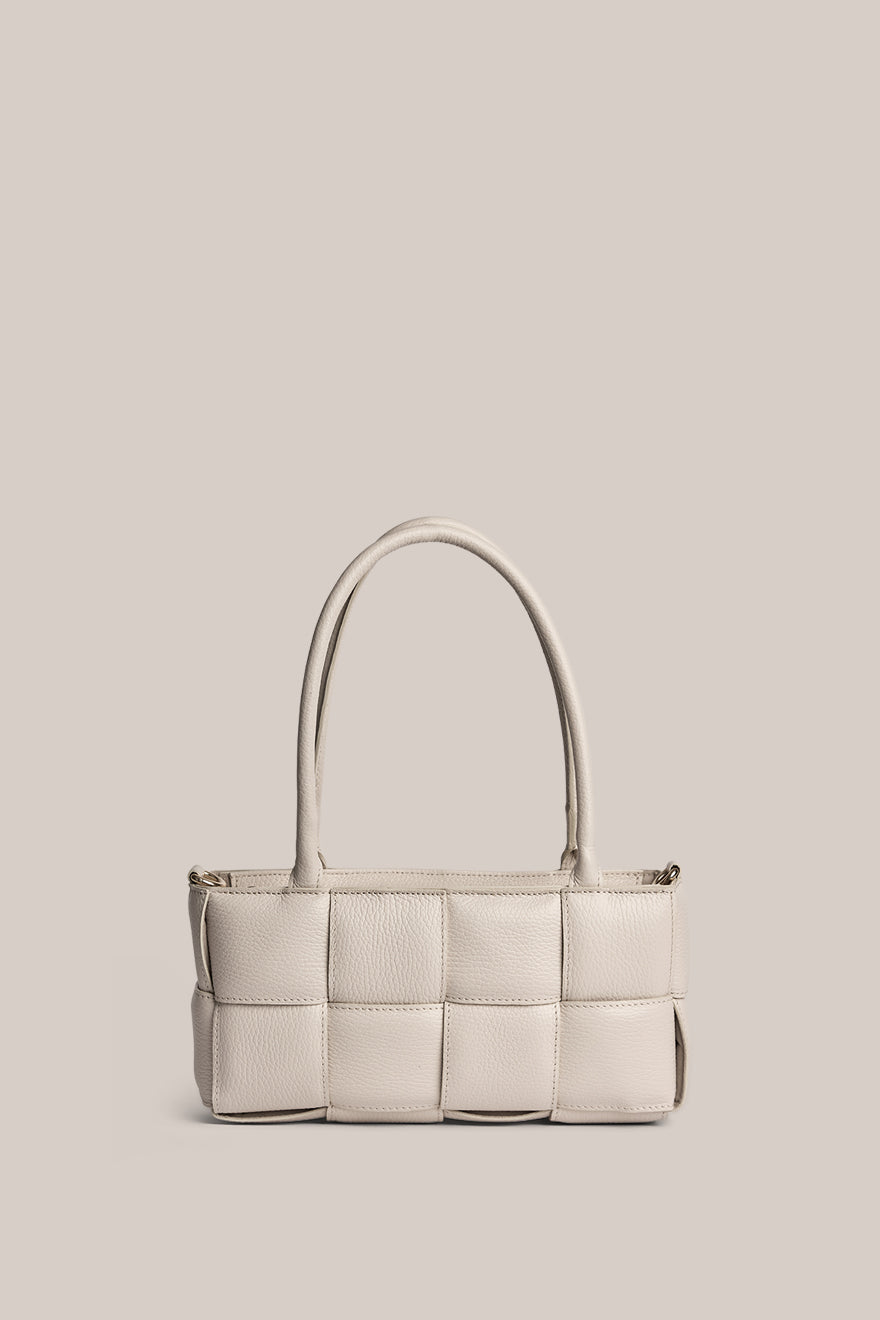Margot Ivory Leather Woven East West Baguette Shoulder Bag  display picture 2