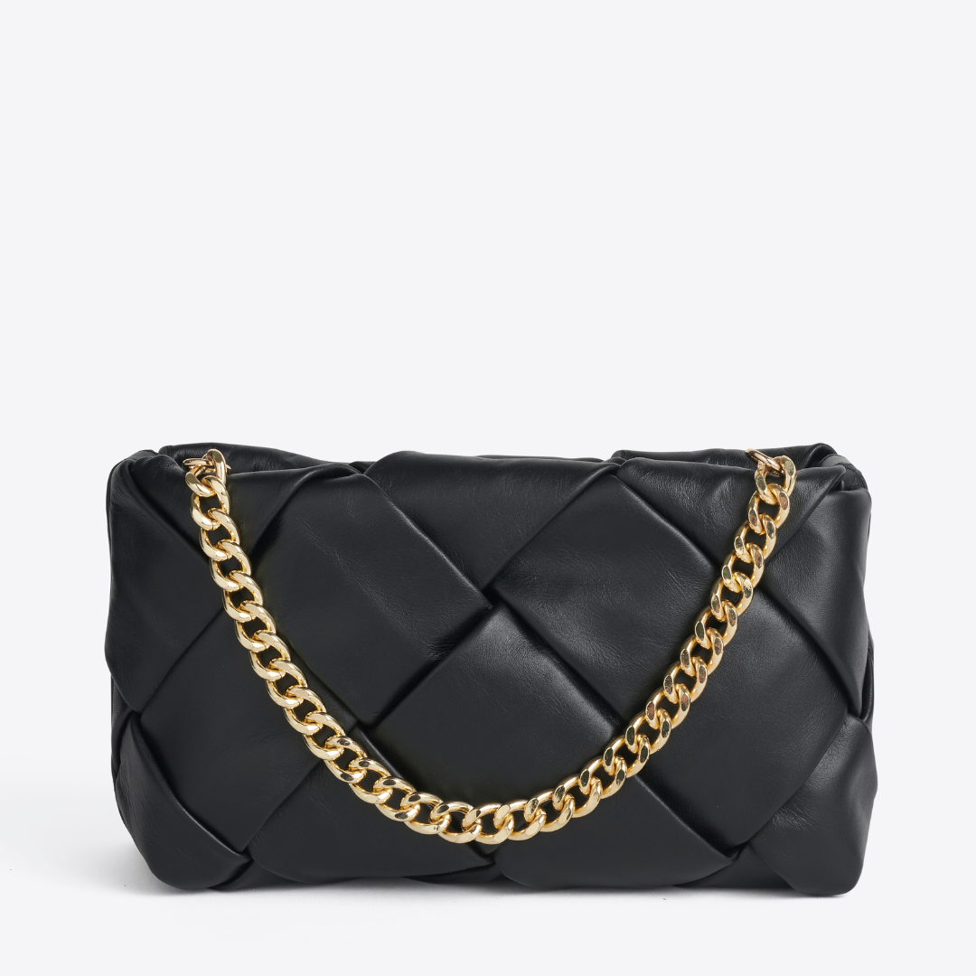 Gabrielle Black Woven Leather Bag - VESTIRSI