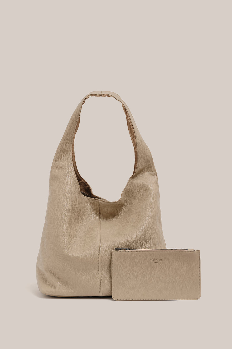 Beige leather hobo bag best sale