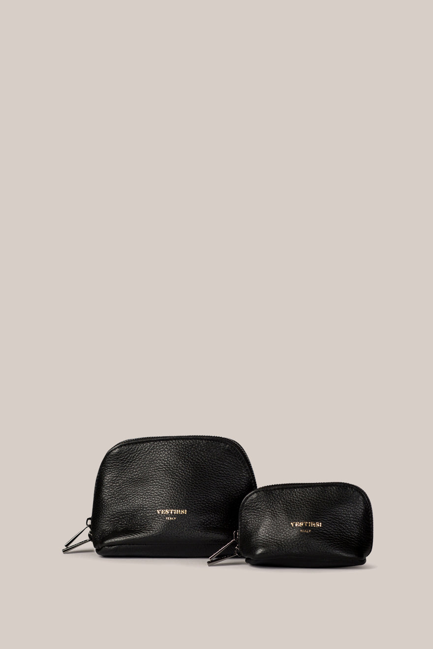 Leather Black Cosmetic Pouch Duo - VESTIRSI