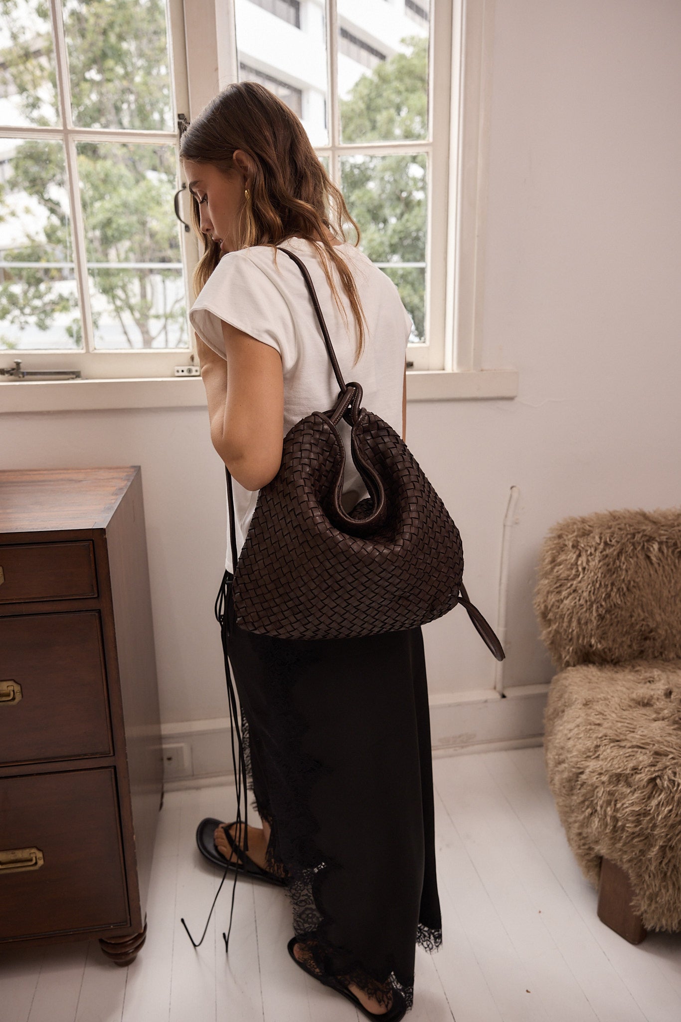Woven Bella Dark Chocolate 2-in-1 Convertible Backpack Tote - Slightly Imperfect