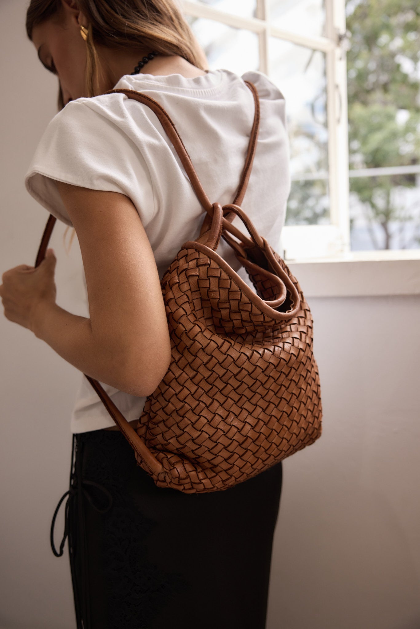 Mini Woven Bella Tan 2-in-1 Convertible Backpack Tote - Slightly Imperfect