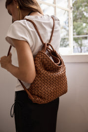 Mini Woven Bella Tan 2-in-1 Convertible Backpack Tote - Slightly Imperfect