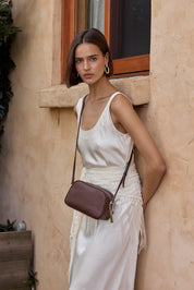 Vera Mahogany Camera Crossbody Bag