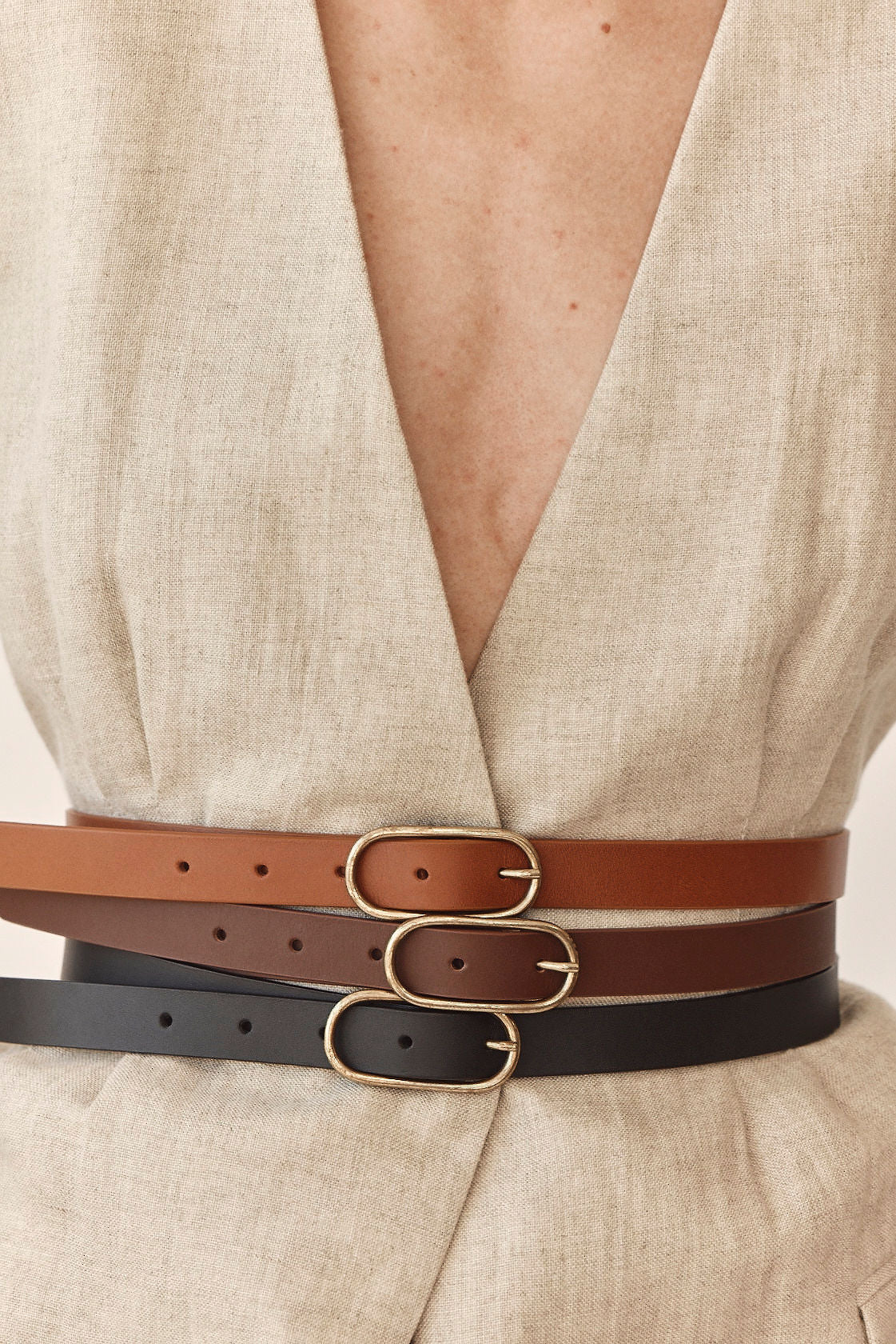 Paris Tan Thin Oval Smooth Leather Belt - Slightly Imperfect