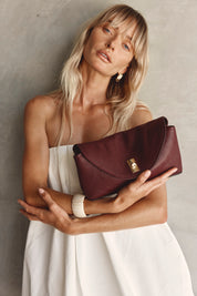 Sloane Bordeaux Leather Convertible Clutch - Slightly Imperfect