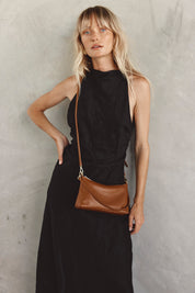 Ashley Tan Leather Crossbody Bag