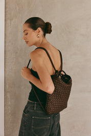 Mini Woven Bella Dark Chocolate 2-in-1 Convertible Backpack Tote - Slightly Imperfect