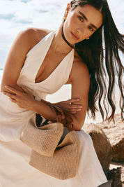 Jess Large Tan Raffia Pouch