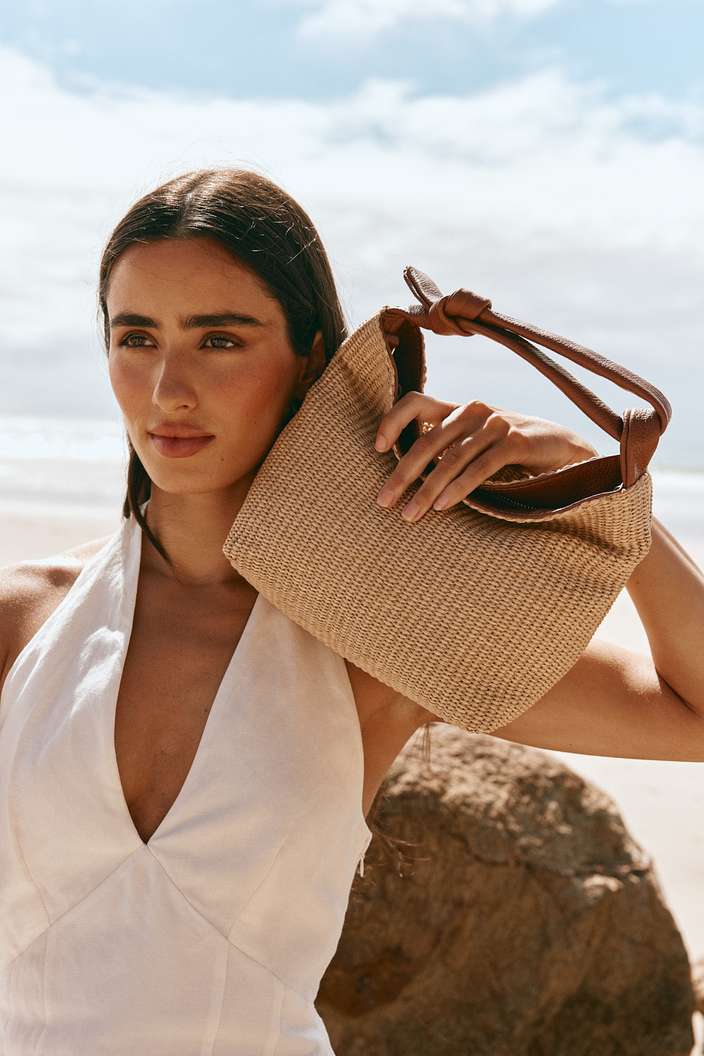 Jess Large Tan Raffia Pouch