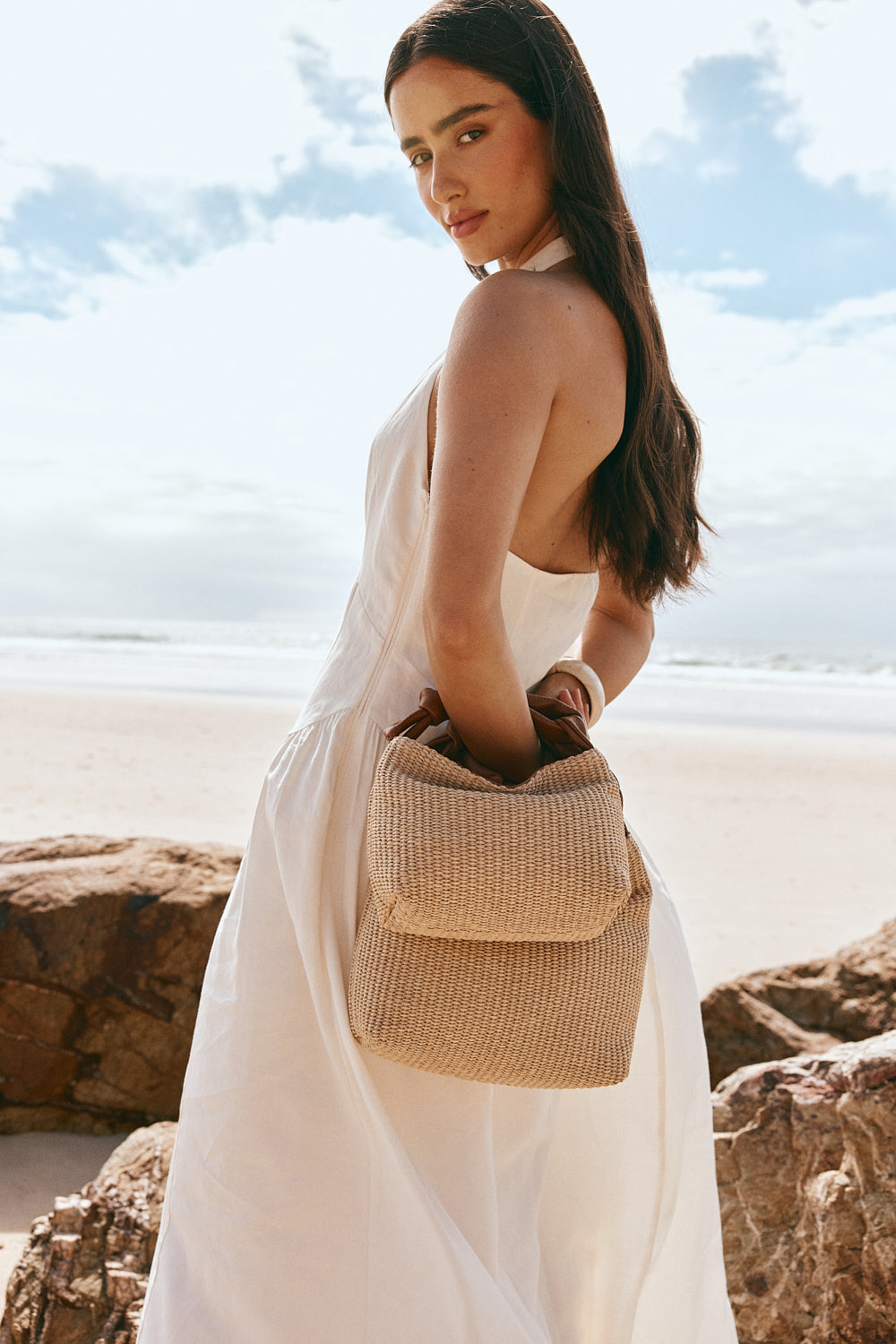 Jess Mini Tan Raffia Pouch