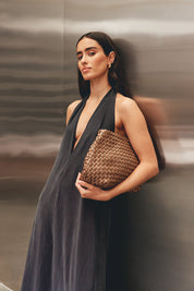 Piper Woven Taupe Clutch