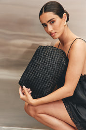 Piper Woven Black Clutch