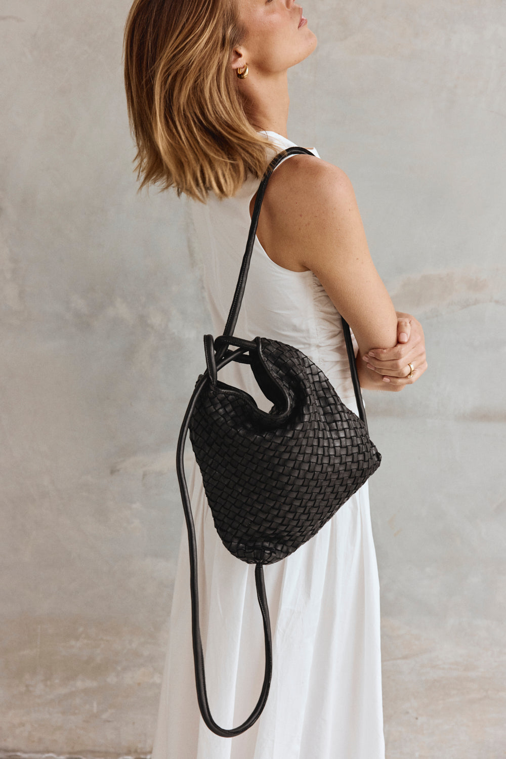 Mini Woven Bella Black 2-in-1 Convertible Backpack Tote - Slightly Imperfect