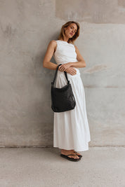 Mini Woven Bella Black 2-in-1 Convertible Backpack Tote - Slightly Imperfect