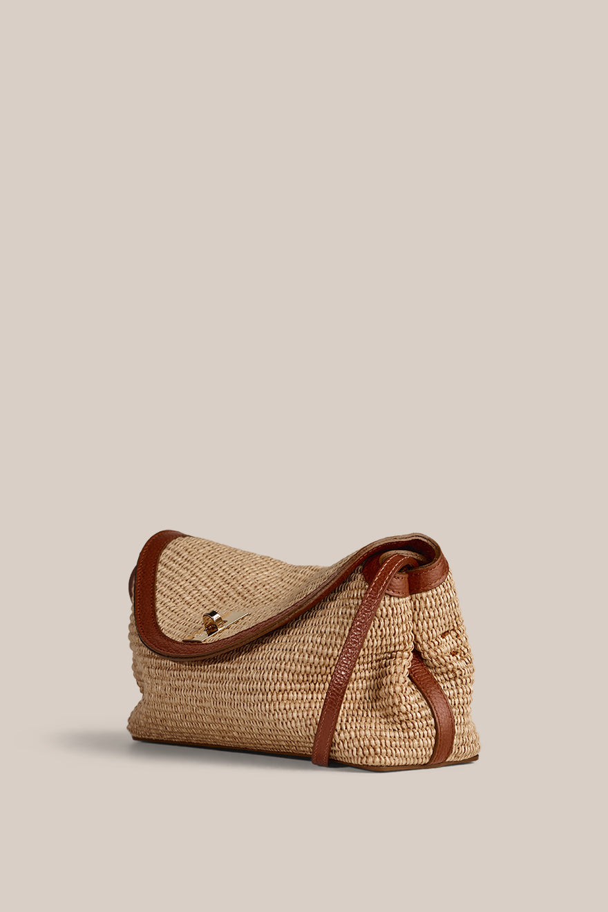 Sloane Tan Raffia Crossbody Clutch