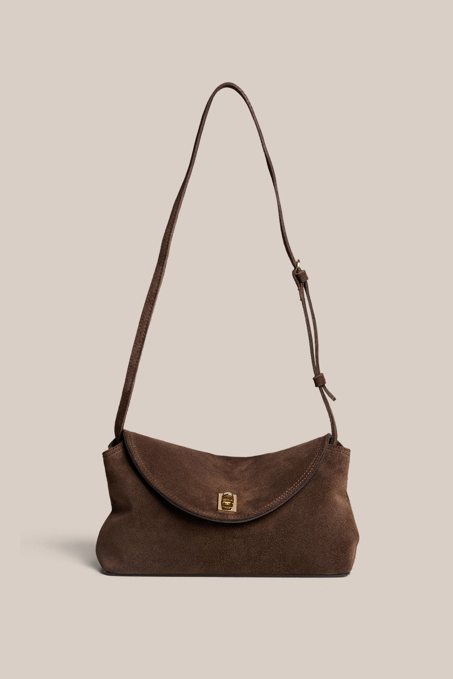 Sloane Dark Chocolate Suede Crossbody Clutch - Slightly Imperfect