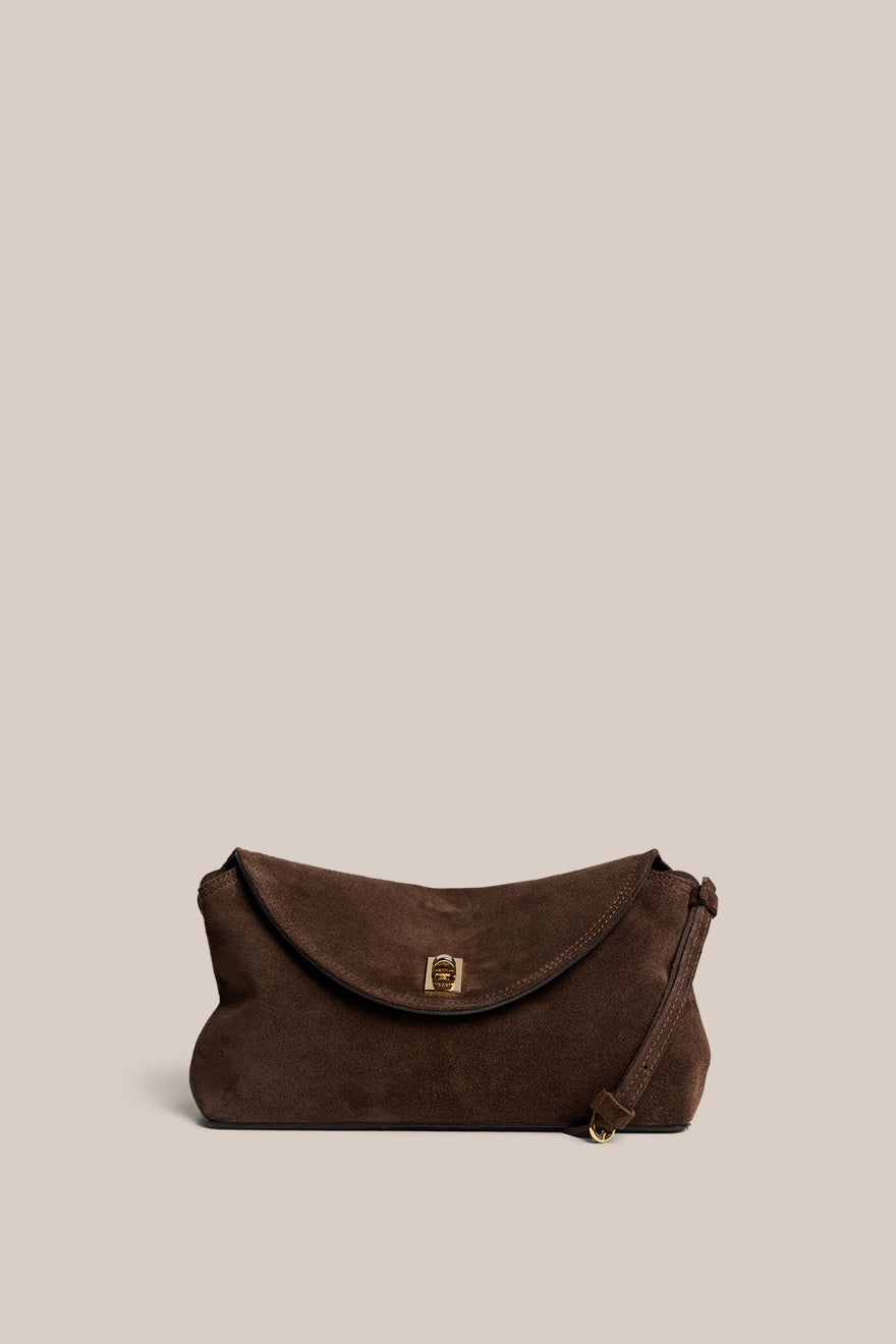 Sloane Dark Chocolate Suede Crossbody Clutch