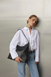 Harper Large Black Leather Hobo