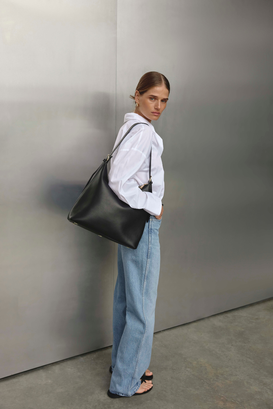 Harper Large Black Leather Hobo