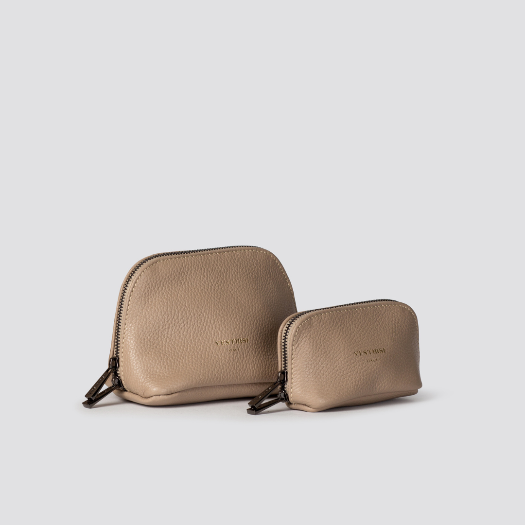 Leather Beige Cosmetic Pouch Duo - VESTIRSI