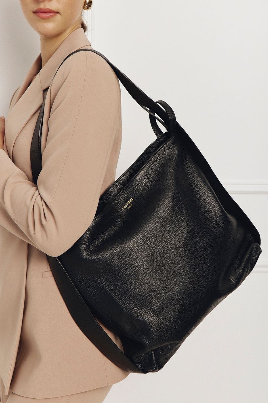 Leather Backpack Purse Large Convertible Tote Backpack Bella Black