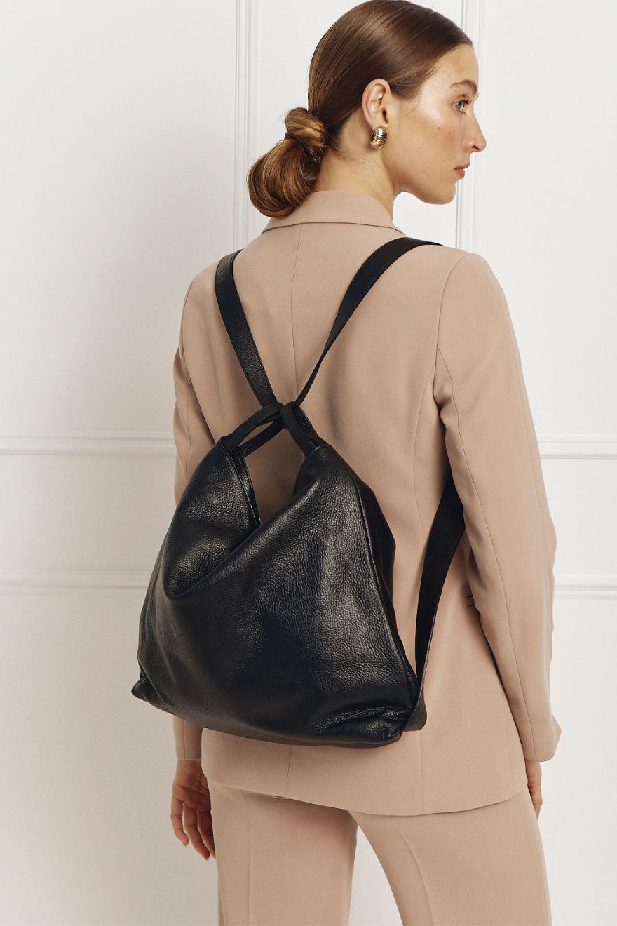 Bella Bag Leather Tote Convertible Backpack Bella Black 2-in-1