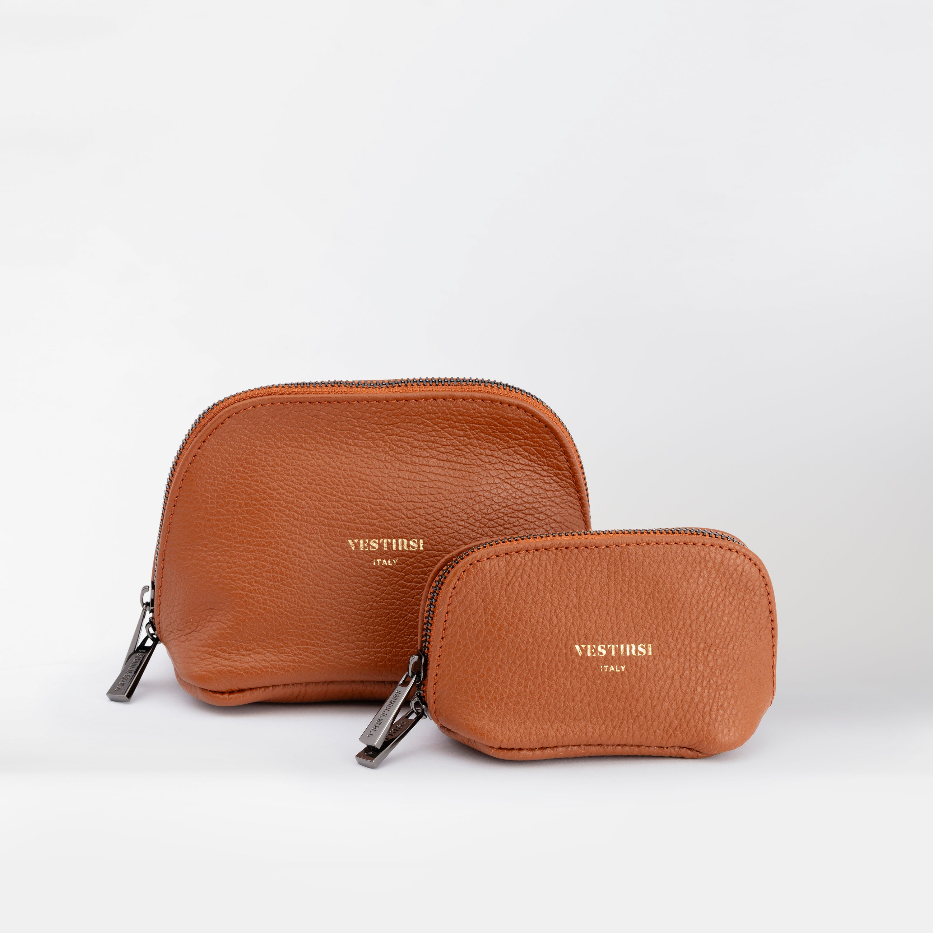 Leather Tan Cosmetic Pouch Duo - VESTIRSI