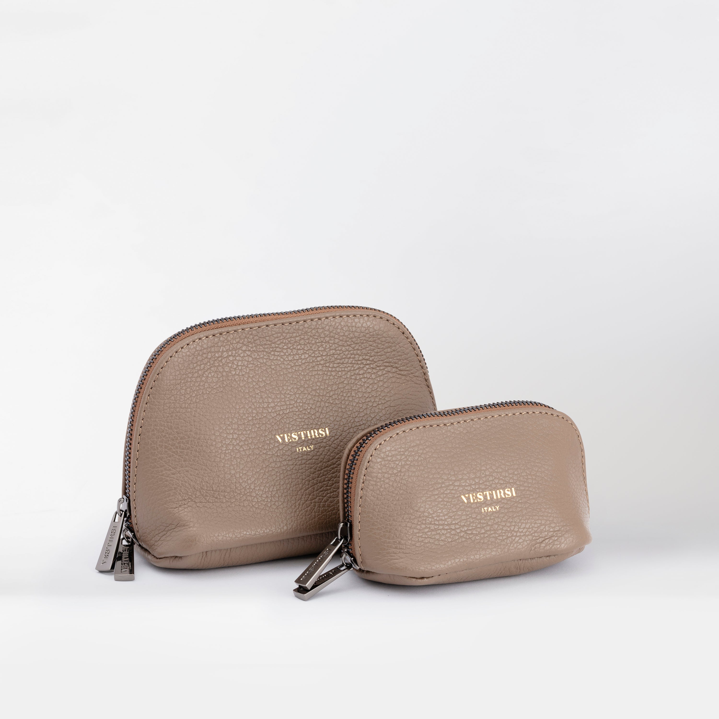 Leather Taupe Cosmetic Pouch Duo - PRE ORDER - VESTIRSI