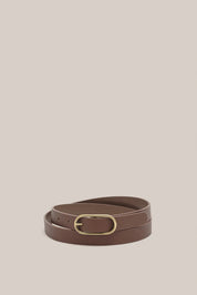 Paris Chocolate Thin Oval Smooth Leather Belt - Slightly Imperfect