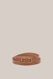 Paris Tan Thin Oval Smooth Leather Belt - Slightly Imperfect