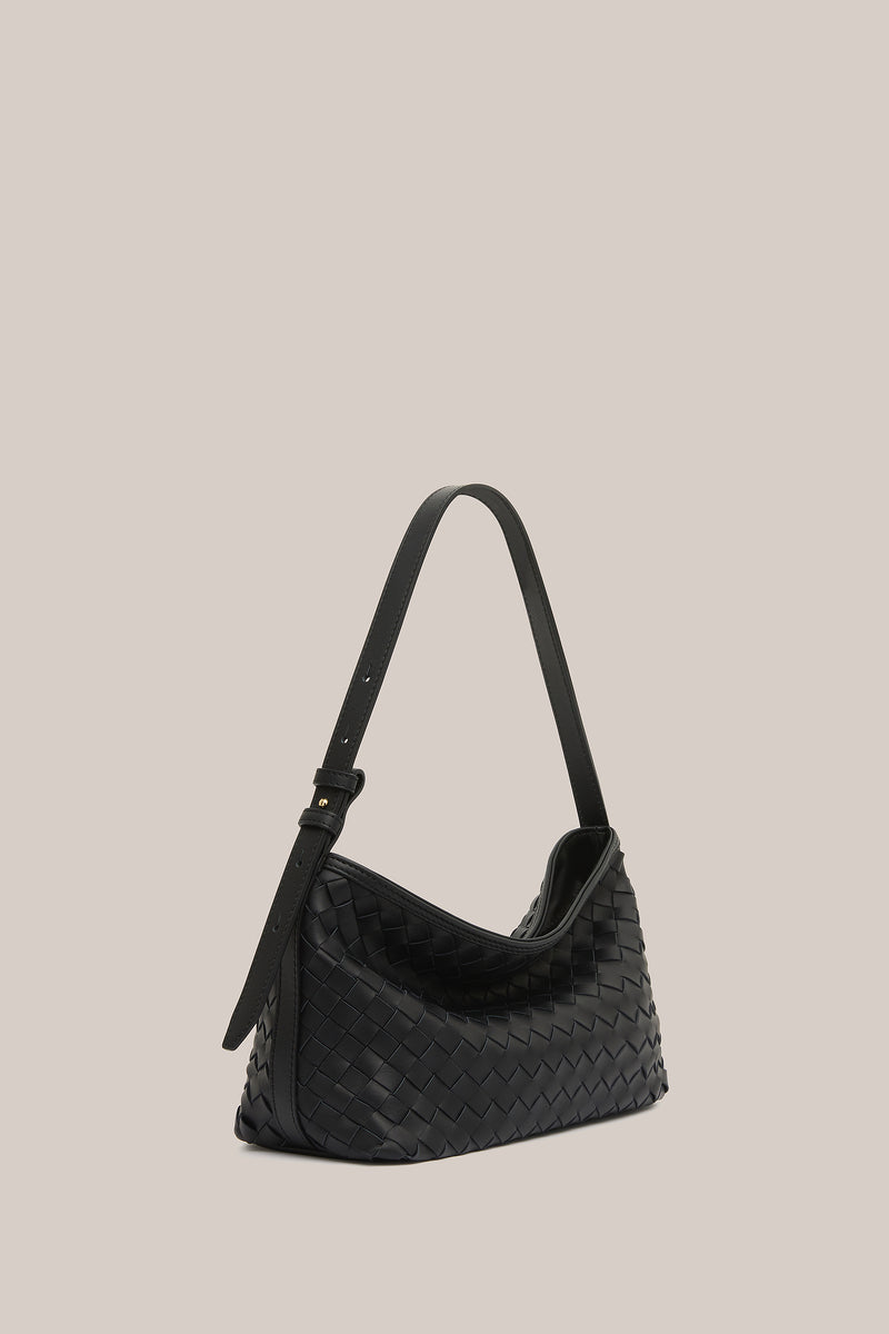 Elena Woven Shoulder Bag Black