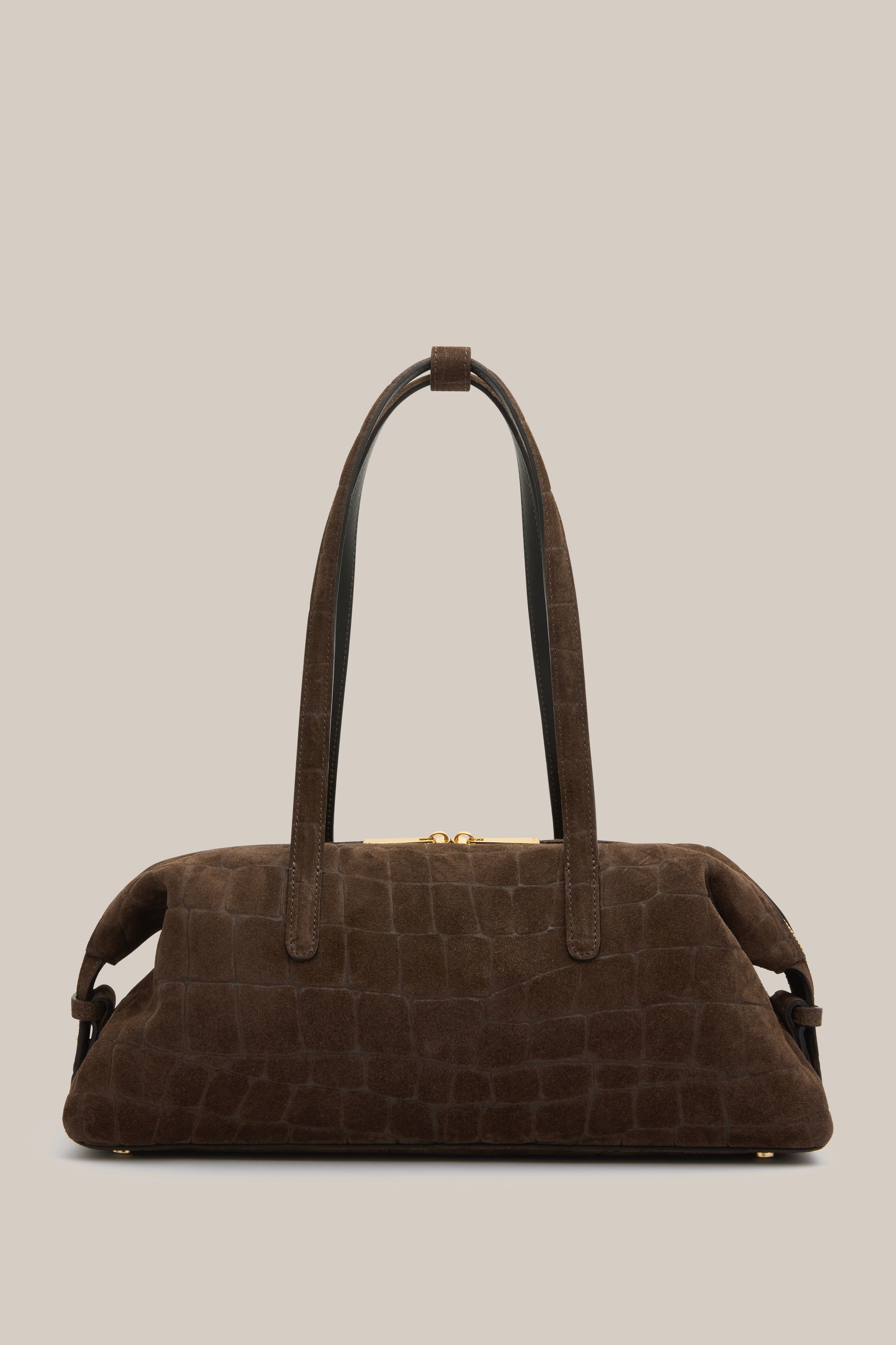 Gia Croc Suede Shoulder Bag Chocolate
