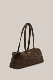Gia Croc Suede Shoulder Bag Chocolate
