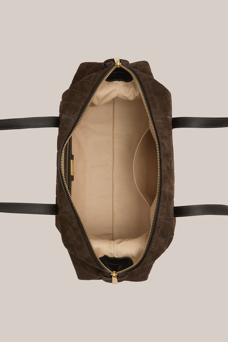 Gia Croc Suede Shoulder Bag Chocolate
