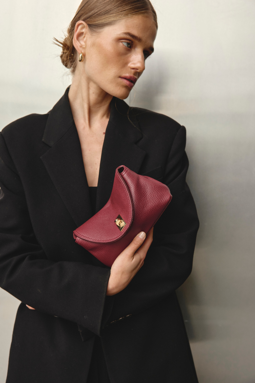 Sloane Mini Bordeaux Leather Crossbody Clutch