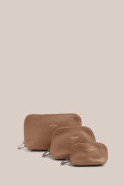 Leather Milk Chocolate Cosmetic Pouch Trio
