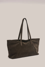 Mia Dark Chocolate Suede East West Slouchy Tote - Slightly Imperfect