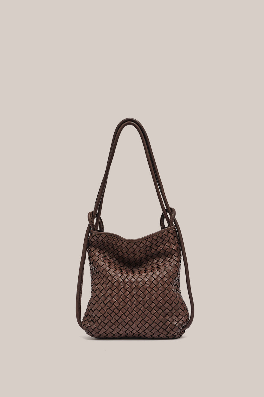 Mini Woven Bella Dark Chocolate 2-in-1 Convertible Backpack Tote - Slightly Imperfect