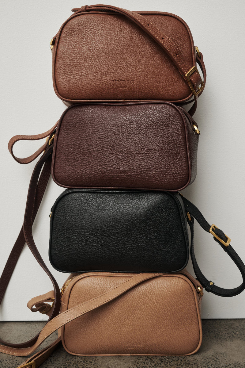Vera Mahogany Camera Crossbody Bag