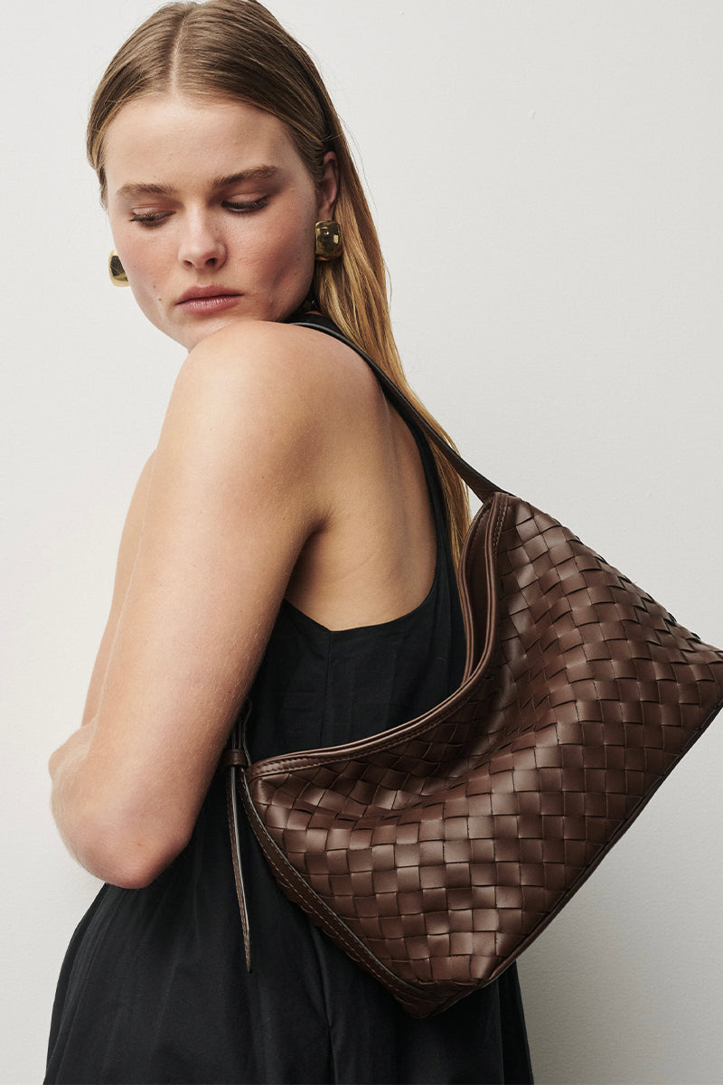 Elena Woven Shoulder Bag Chocolate
