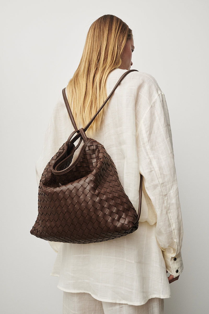 Woven Bella Convertible Backpack Chocolate