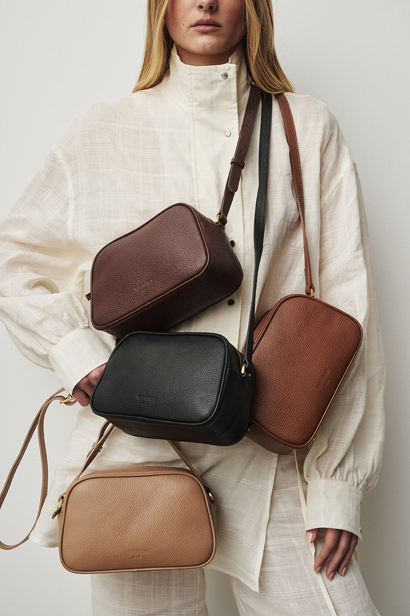 Vera Cognac Camera Crossbody Bag