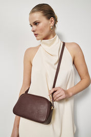 Vera Mahogany Camera Crossbody Bag