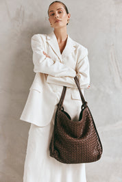 Woven Bella Dark Chocolate 2-in-1 Convertible Backpack Tote - Slightly Imperfect