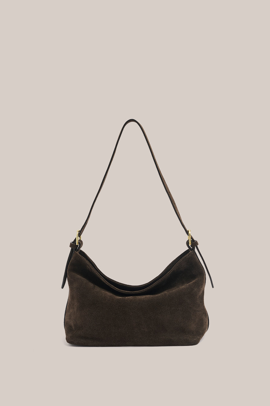 Eden Dark Chocolate Suede Shoulder Bag - Slightly Imperfect